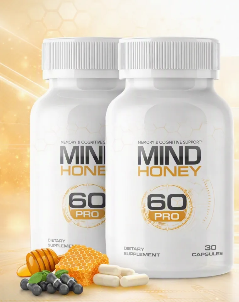 Mind Honey bottles with honeycomb, honey dipper and capsules
